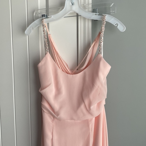 Chiffon Sheath Bridesmaid Dress with Beaded diamond like Straps in Petal size 6 - Picture 5 of 12